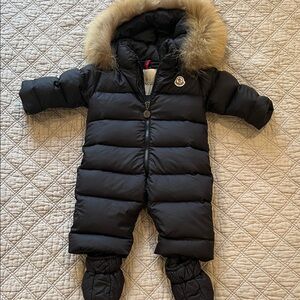 Moncler Baby Blue Snowsuit with Fur Hood
